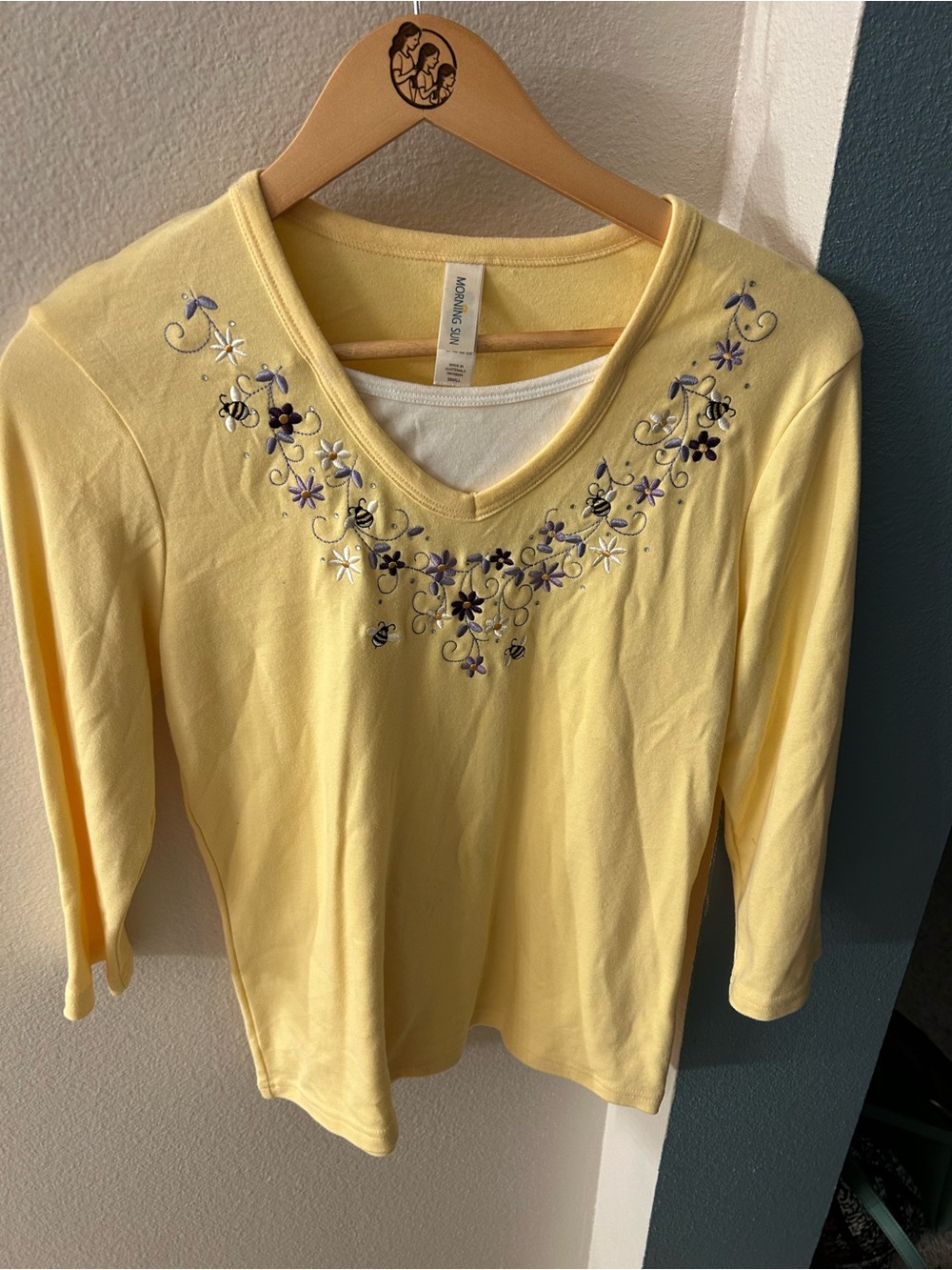 Yellow Embroidered V-Neck Top size small